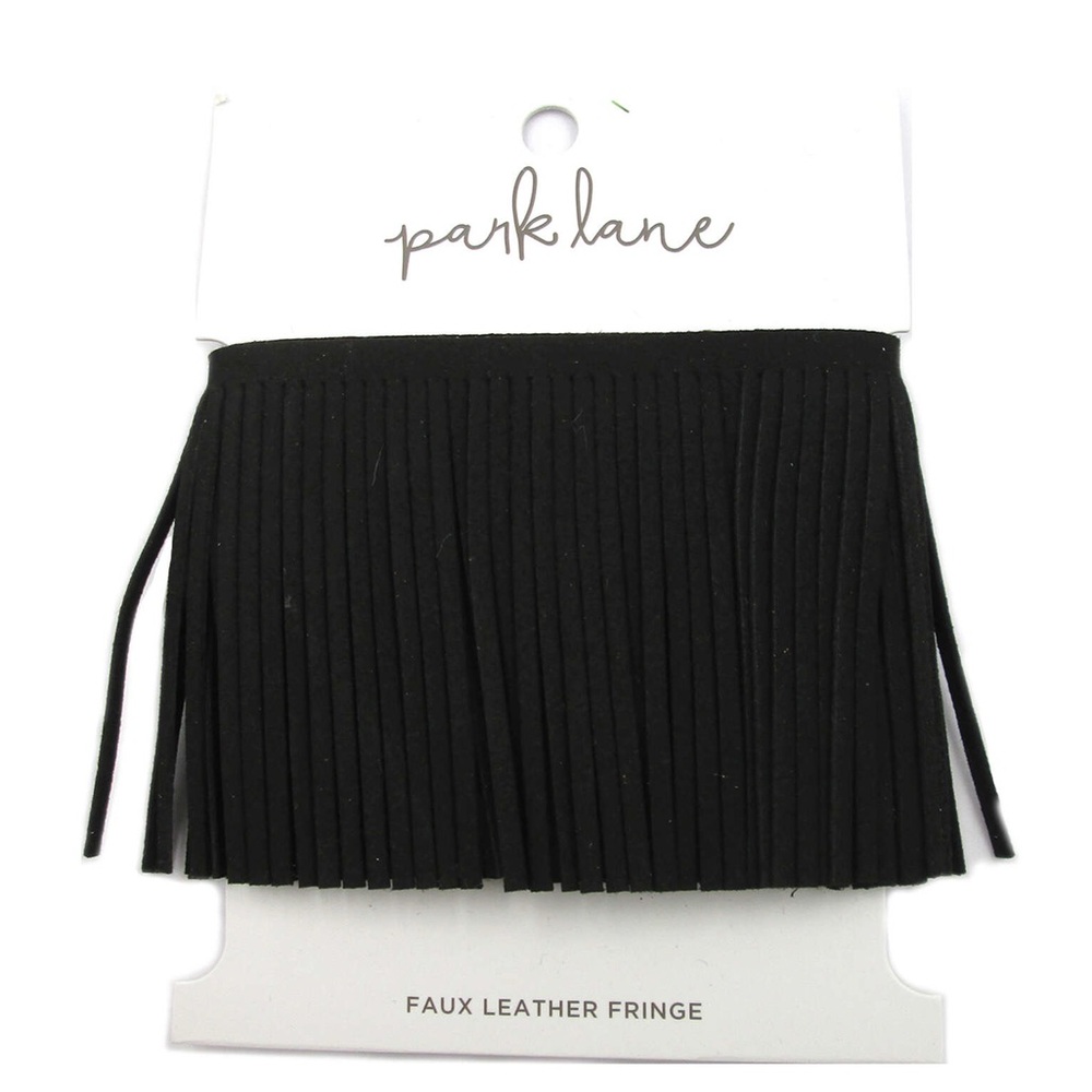 Park Lane Faux Leather Fringe - Black set of 6 - New